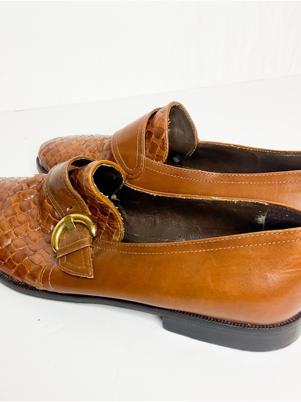 Vintage Enzo Angiolini Tan Woven Leather Loafers 10 - Picture 4 of 9